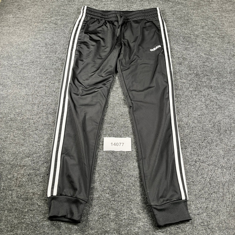 Adidas Track Pants Womens Medium Black 3 Striped Drawstring Waist Tapered Leg